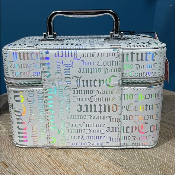 Juicy Couture Travel Makeup Train Case Cosmetic Hard Case Graffiti white - Picture 3 of 7